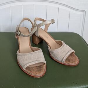 Clarks Ellis Clara Metallic Combi Leather Block Heeled Sandals